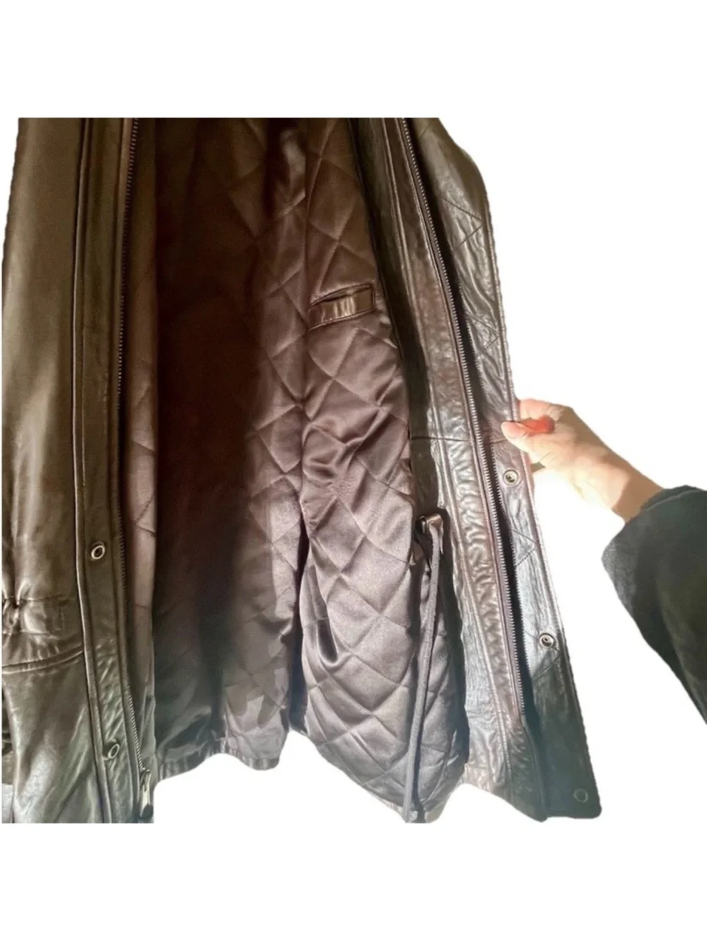 MARC Brown Lambskin Leather Mens Quilted Drawstring Waist Jacket - Size L